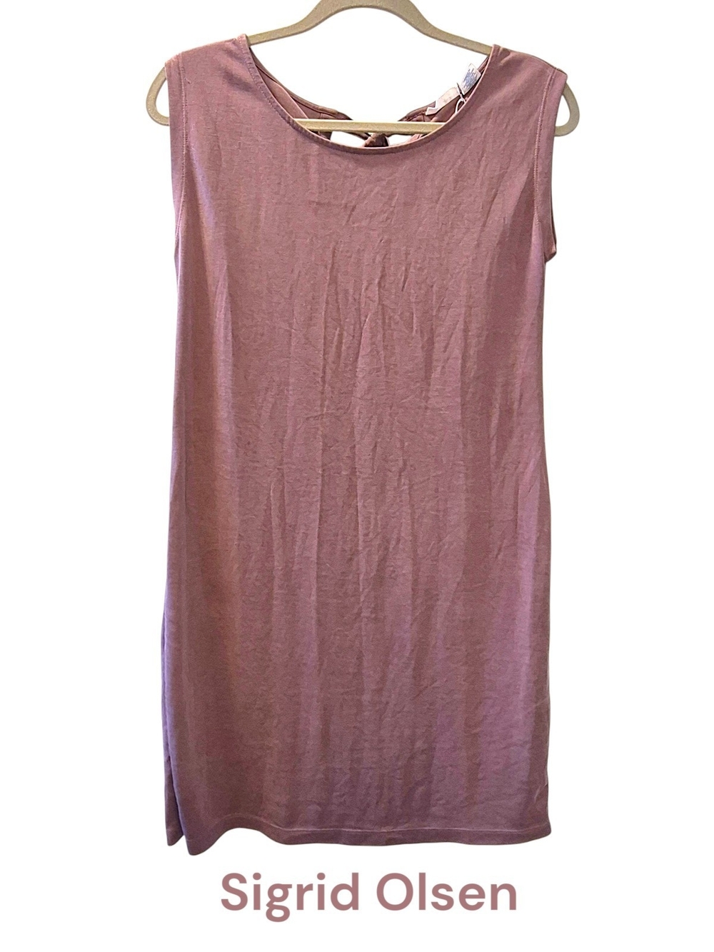 Sigrid Olsen Mauve Pink Tie Back Shift Dress Sleeveless Cutout Knit Mini- XS
